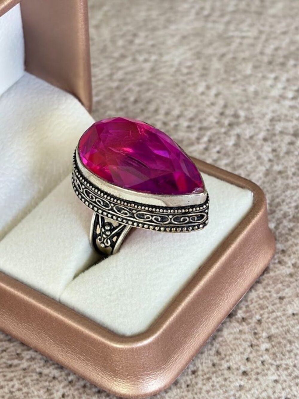 Vintage 925 Sterling Silver Pink Bi-Color Tourmaline Statement Ring Size 8 - Picture 2 of 7